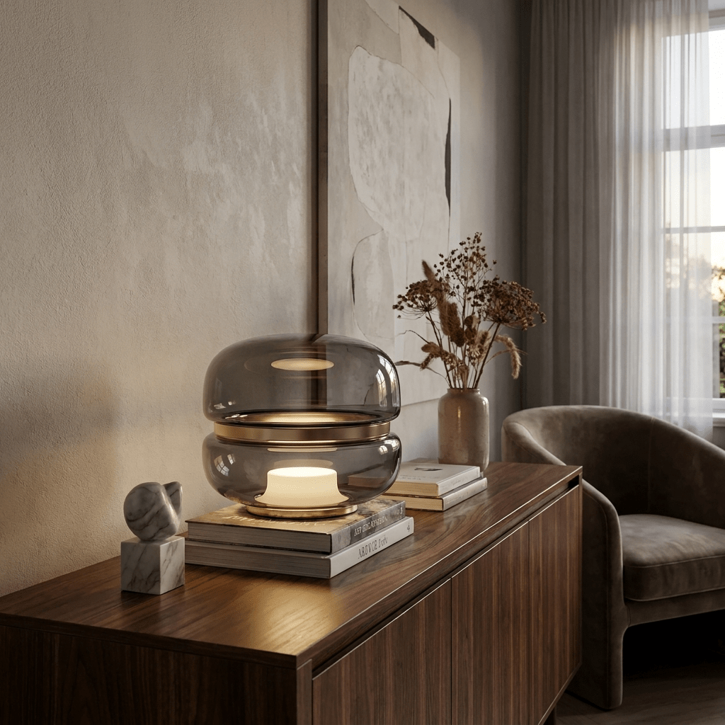 Perla Smoke Glass Table Lamp