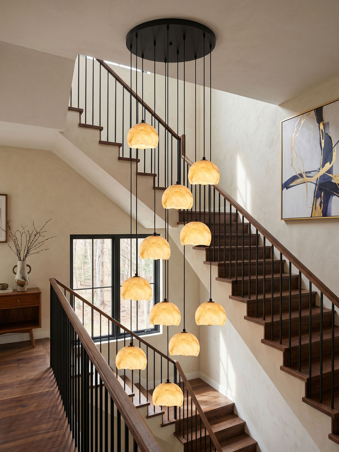 Petal Alabaster Dome Staircase Chandelier - Vakkerlight