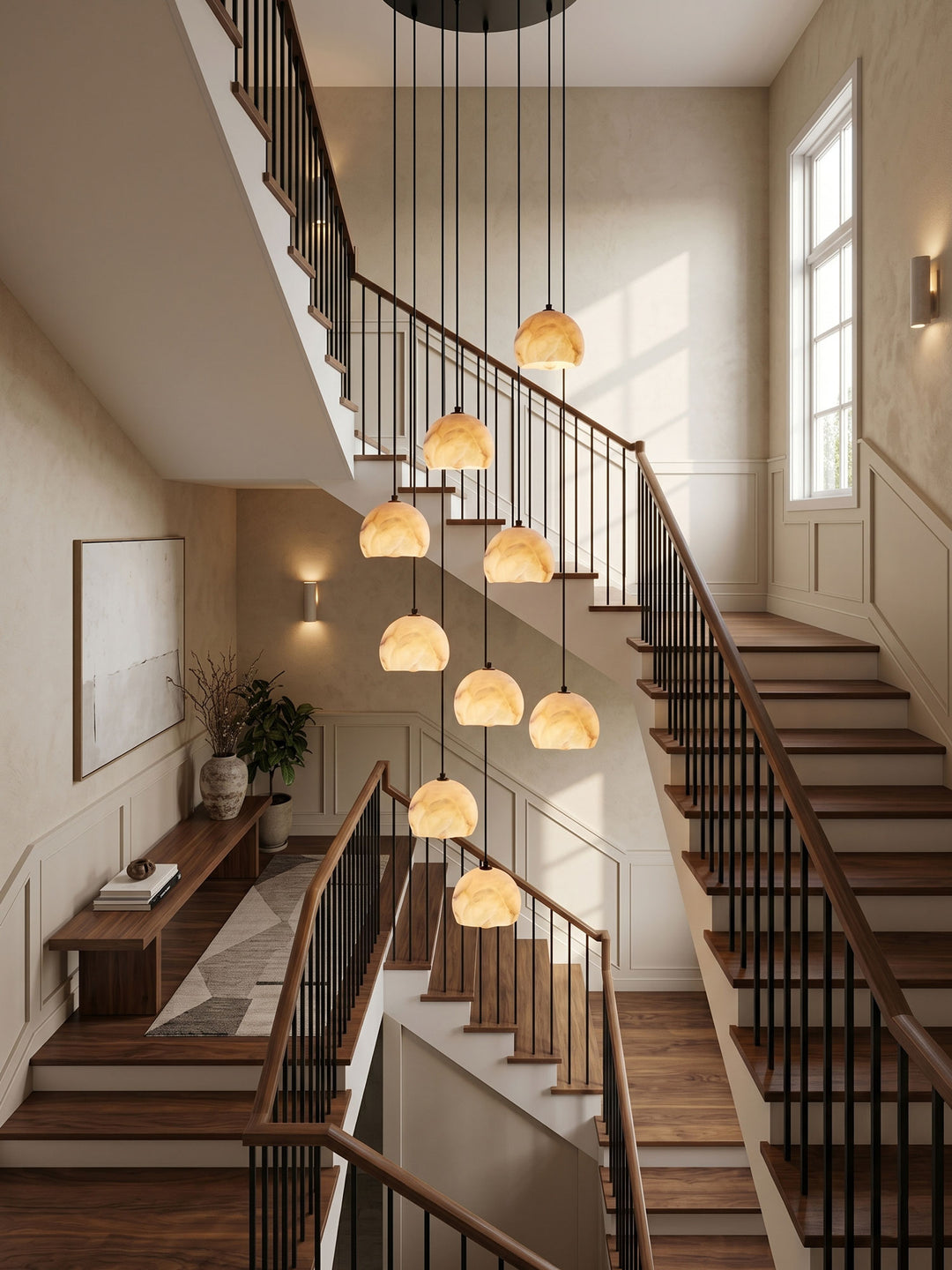Petal Alabaster Dome Staircase Chandelier - Vakkerlight