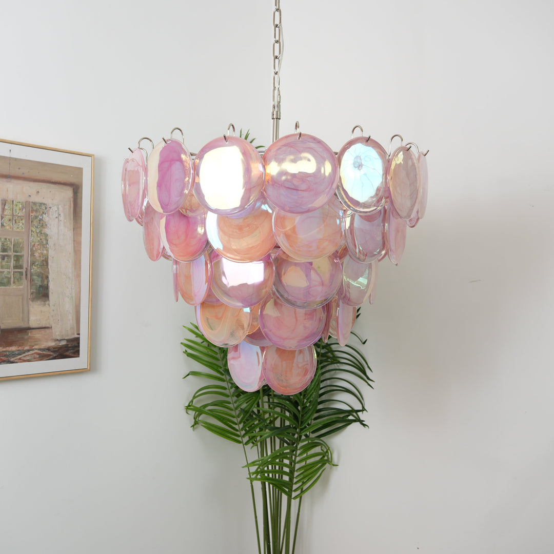 Pink Murano Disc Chandelier