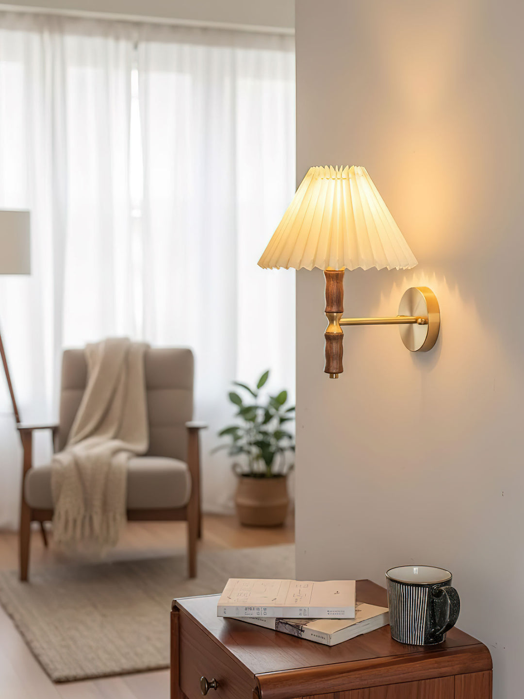 Pleated Walnut Wall Light - Vakkerlight