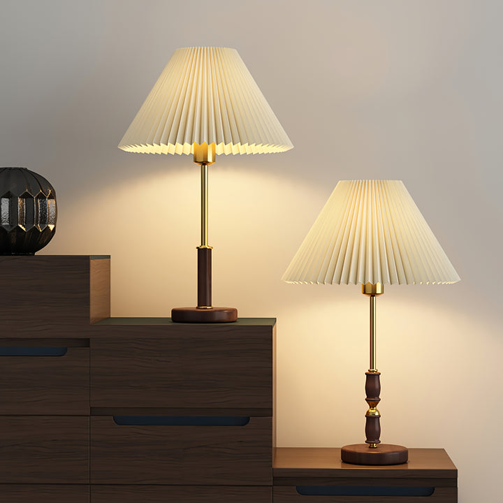 Pleated Walnut Table Lamp