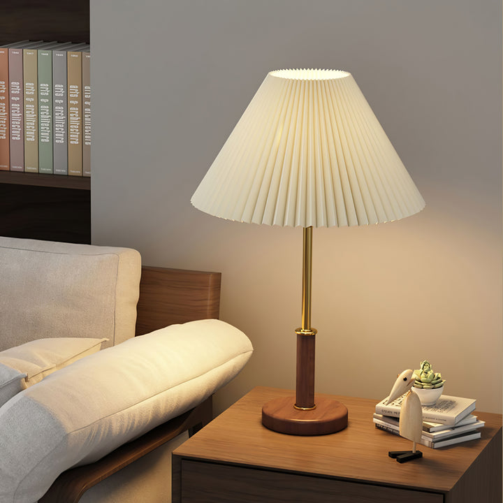 Pleated Walnut Table Lamp