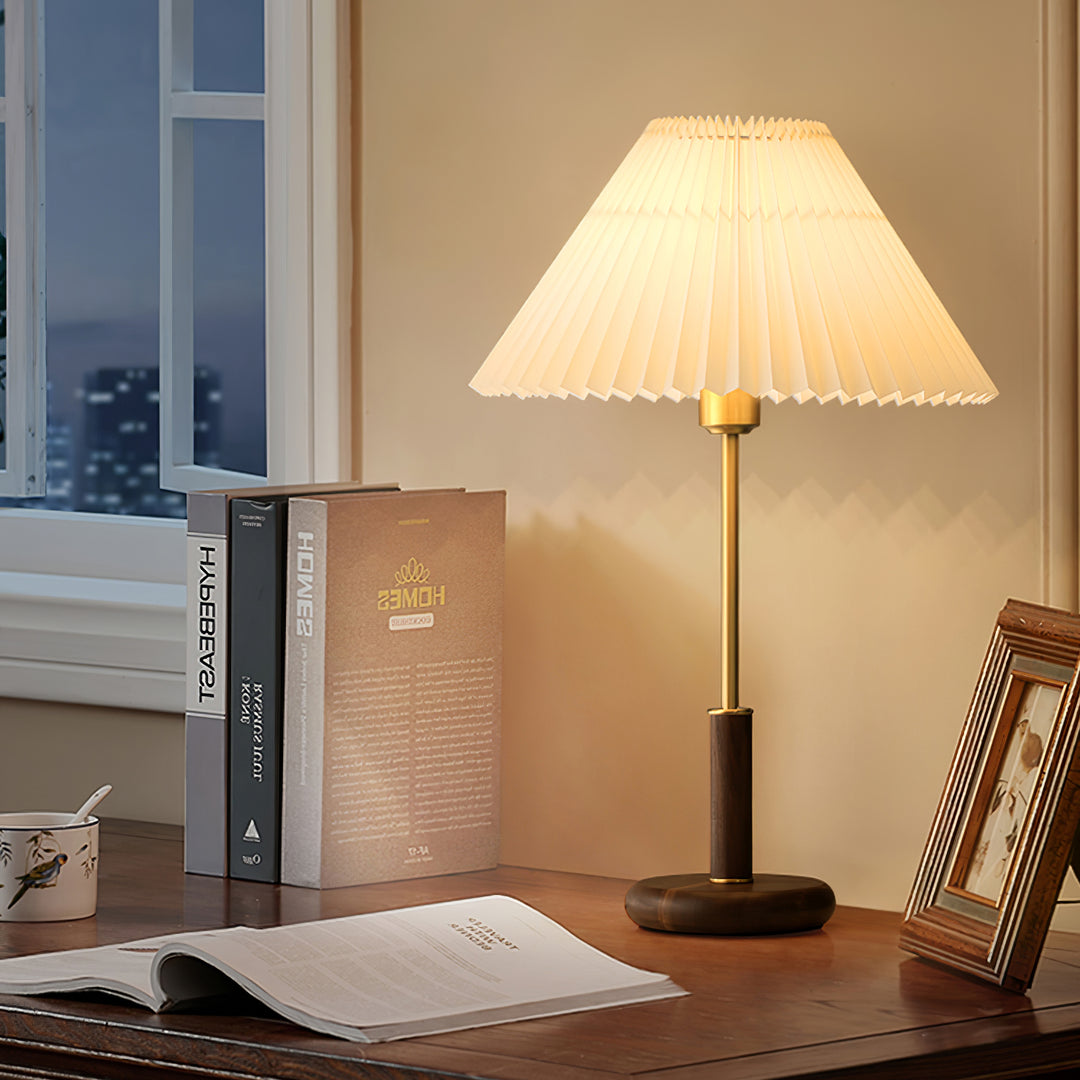 Pleated Walnut Table Lamp