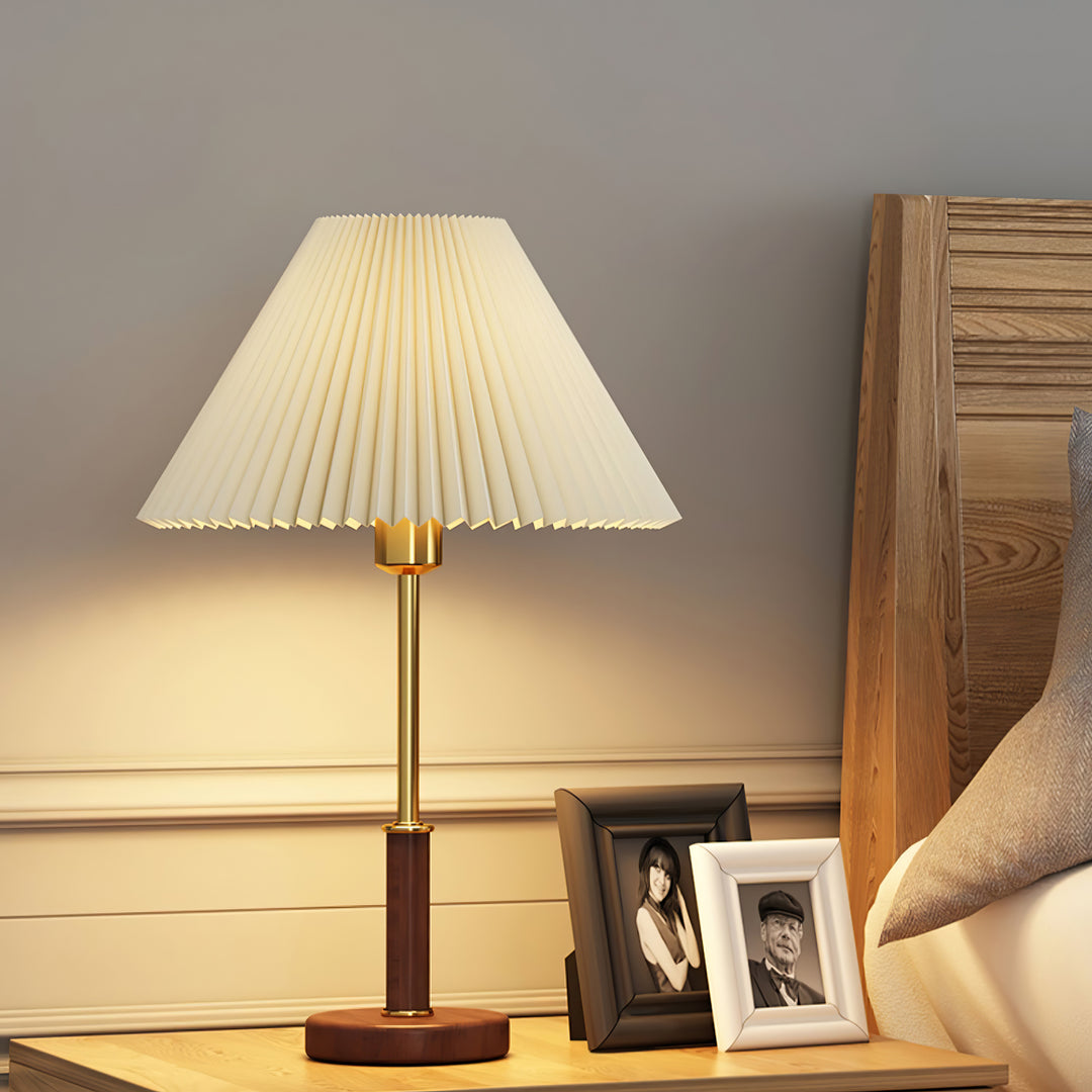 Pleated Walnut Table Lamp