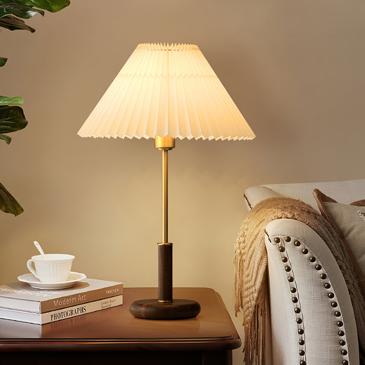 Pleated Walnut Table Lamp