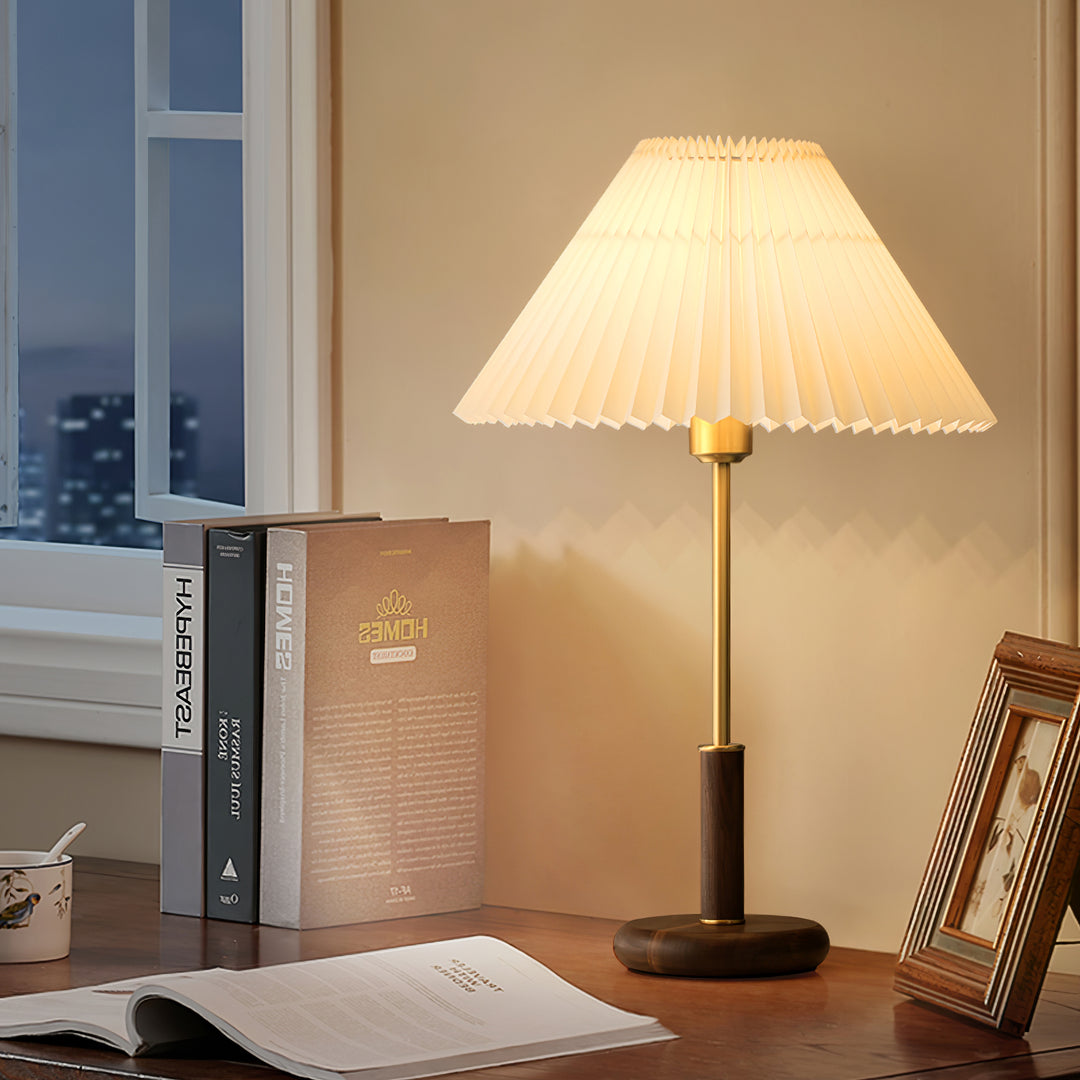 Pleated Walnut Table Lamp