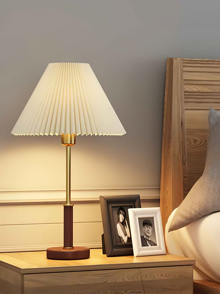 Pleated Walnut Table Lamp