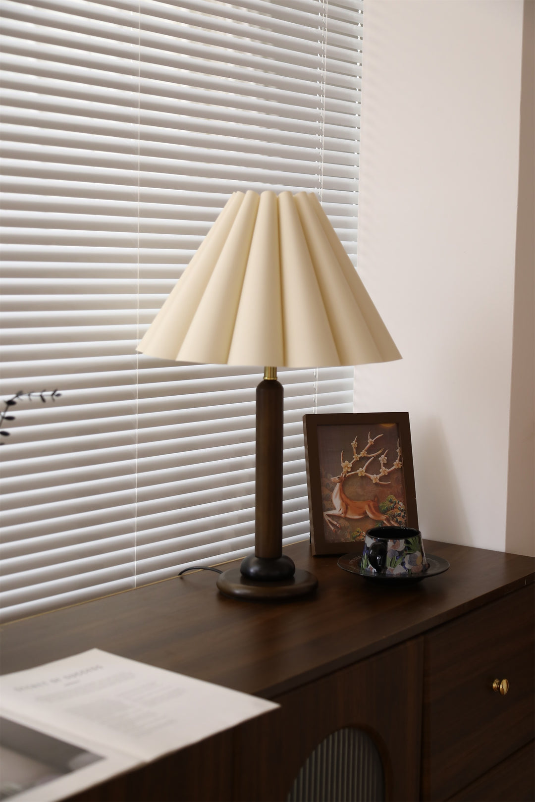 Plisse Pleated Wood Table Lamp