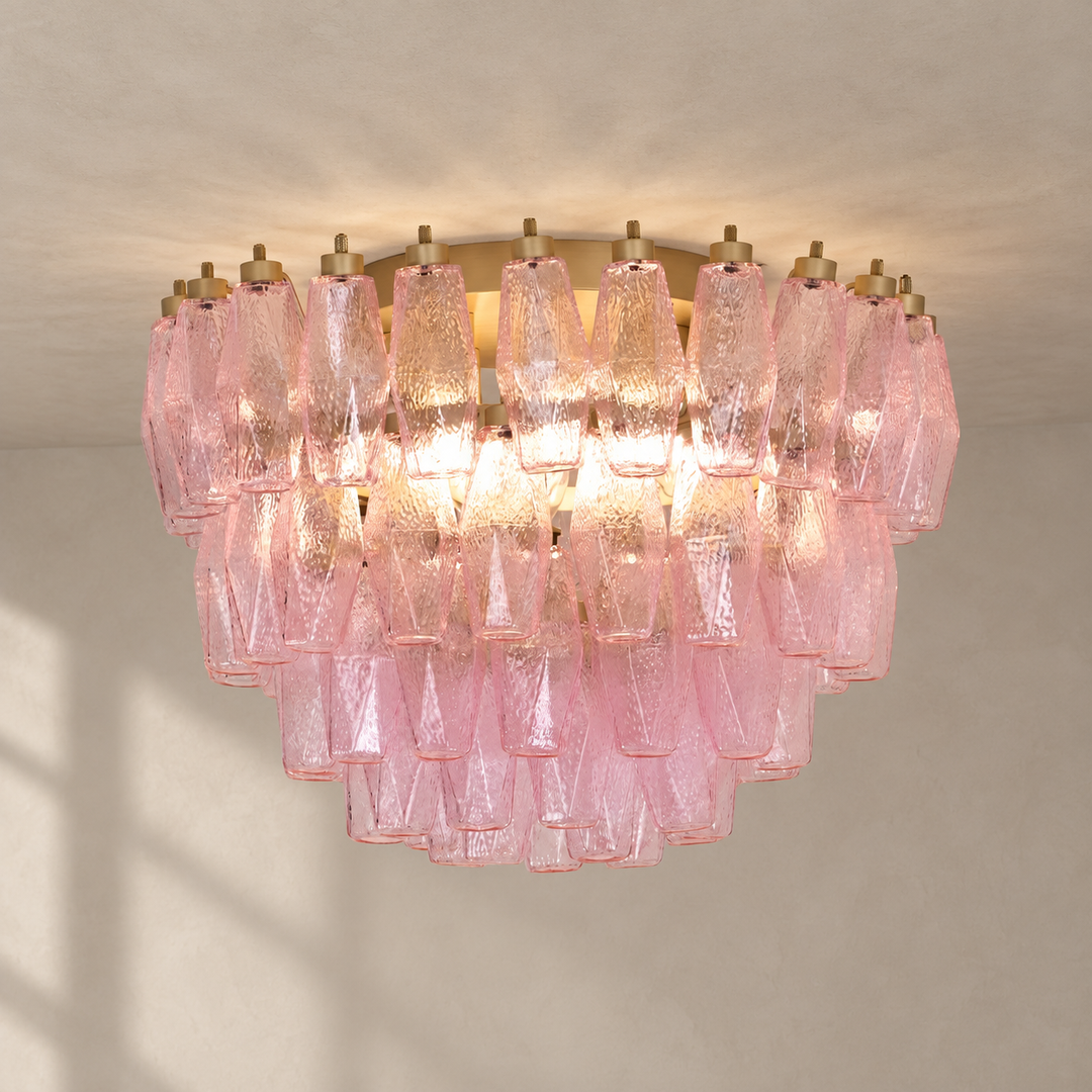 Poliedri Glass Pink Ceiling Light