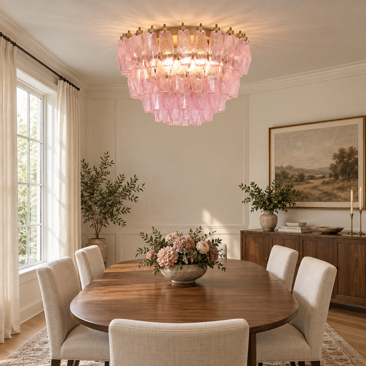 Poliedri Glass Pink Ceiling Light