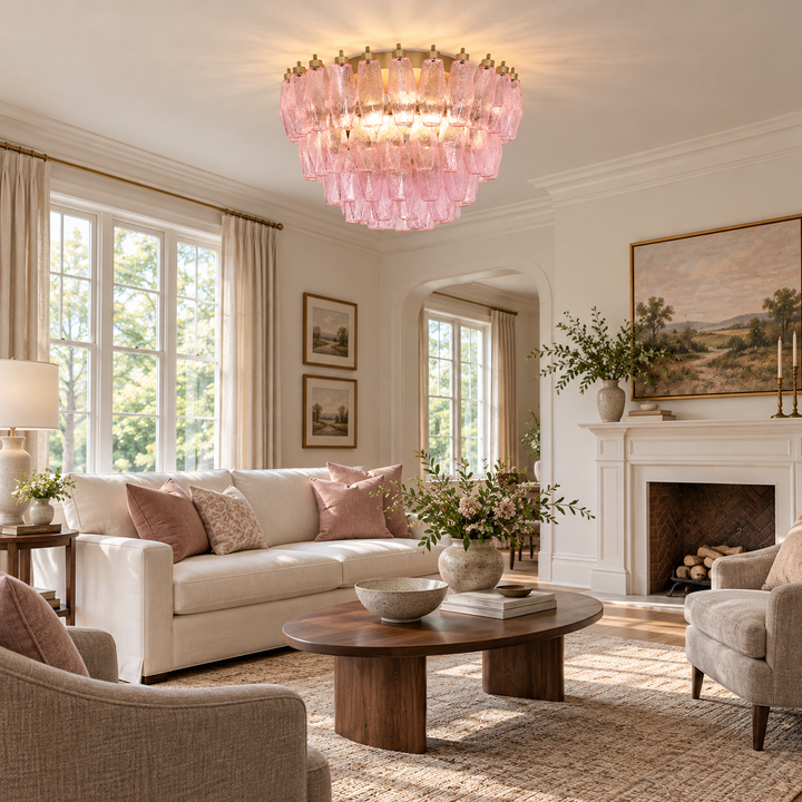 Poliedri Glass Pink Ceiling Light