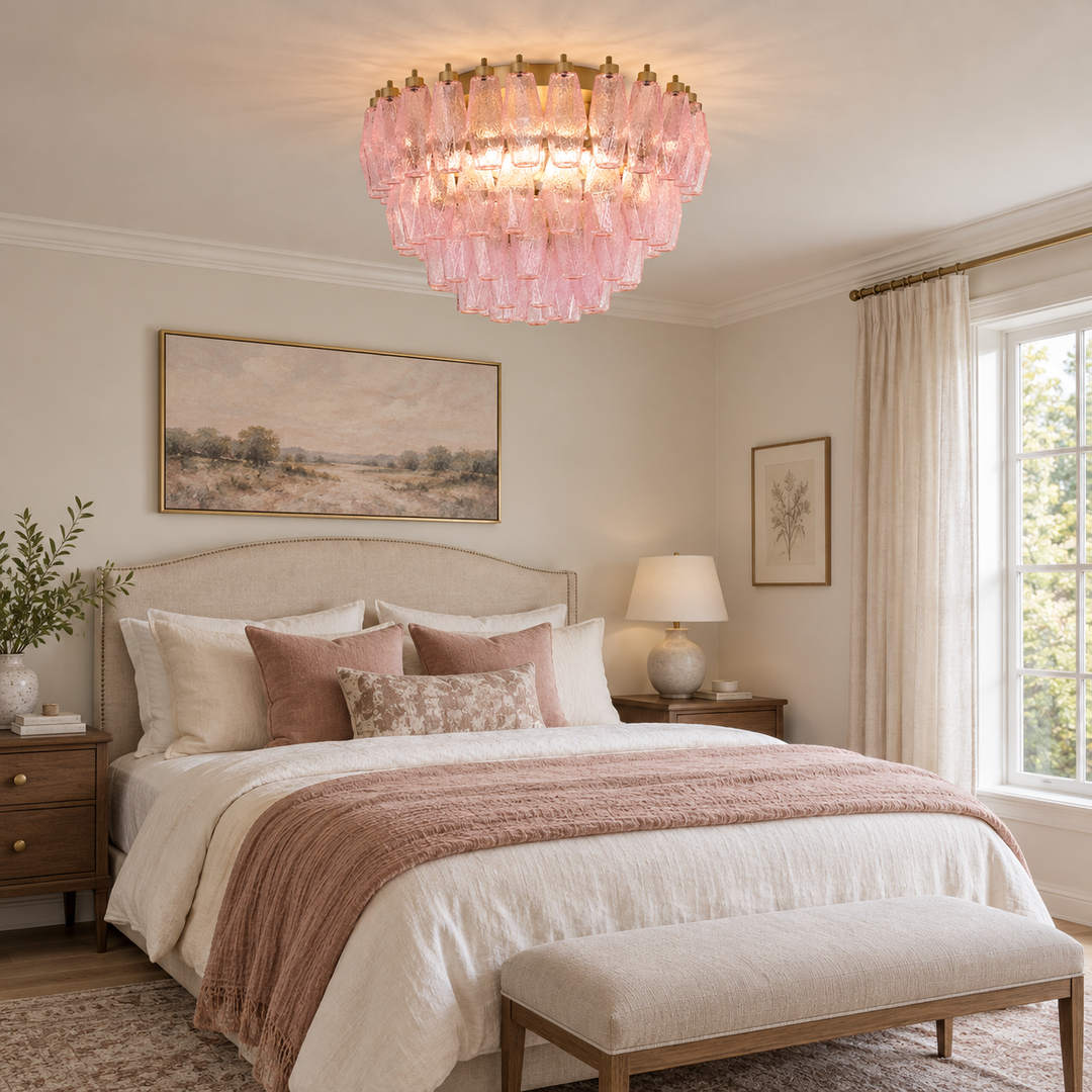 Poliedri Glass Pink Ceiling Light