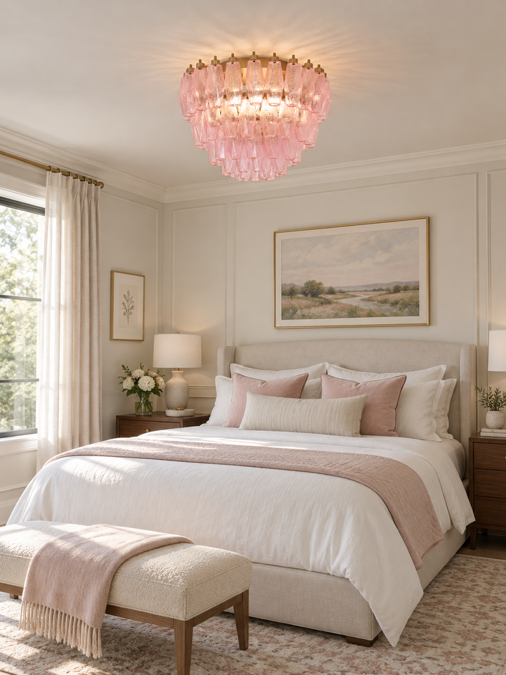 Poliedri Glass Pink Ceiling Light