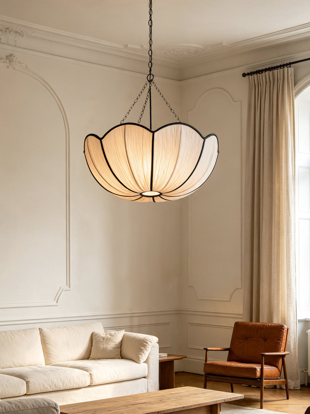 Poppy Scalloped Fabric Pendant Lamp - Vakkerlight