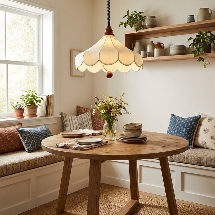Printed Fabric Petal Pendant Lamp