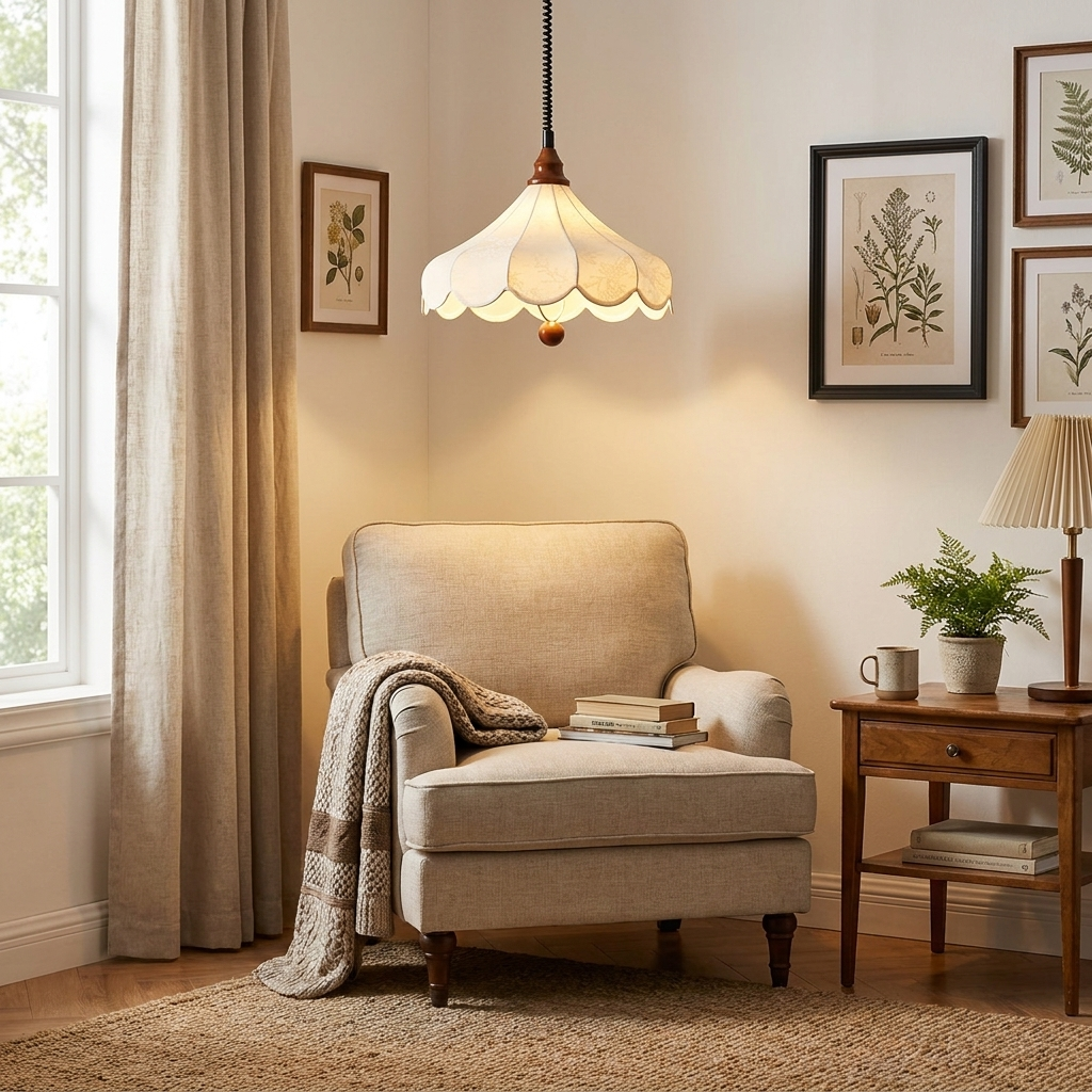 Printed Fabric Petal Pendant Lamp