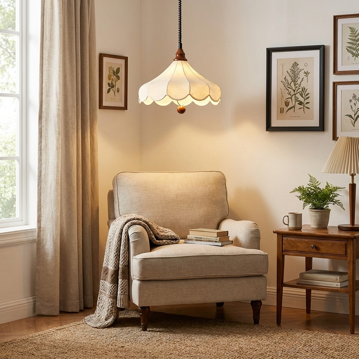 Printed Fabric Petal Pendant Lamp