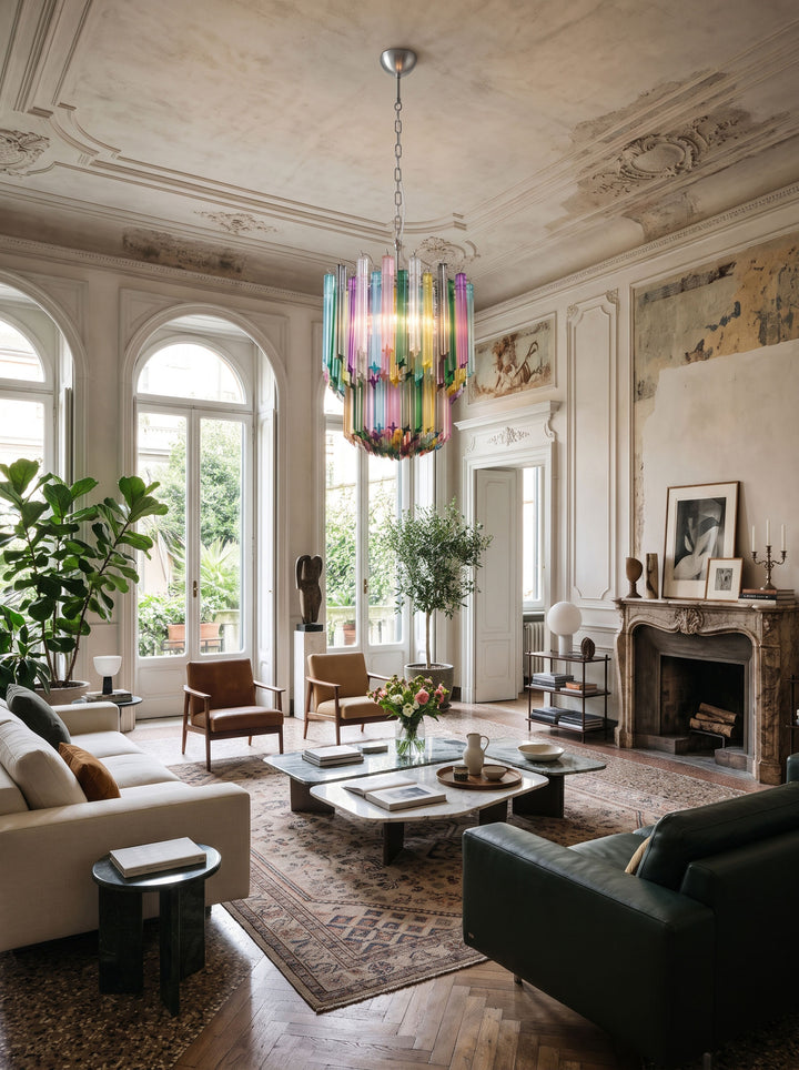 Lampadario Prismatico in Vetro Multicolore
