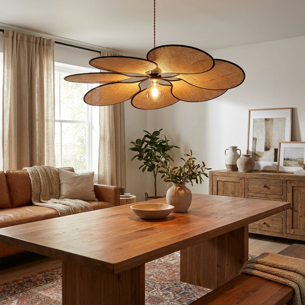 Raffia Petal Pendant Light
