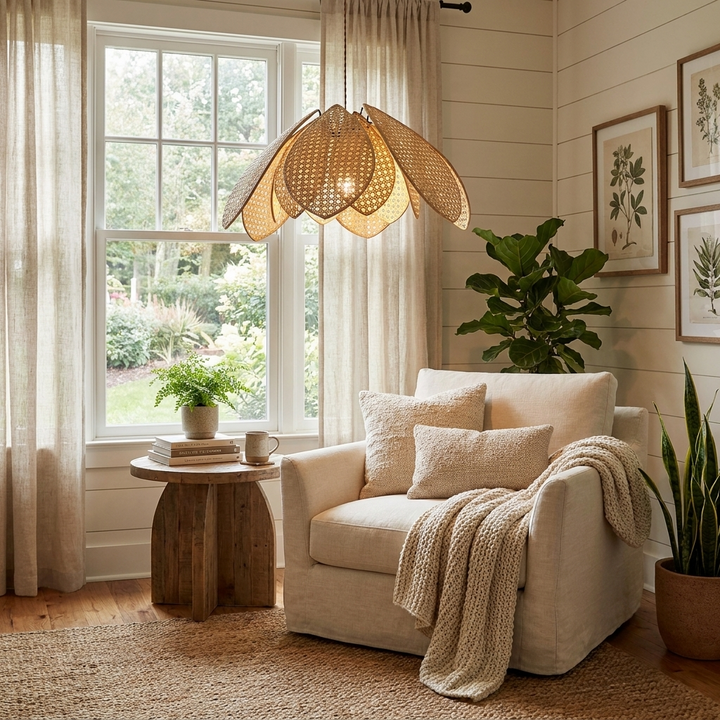 Rattan Lotus Pendant Lamp