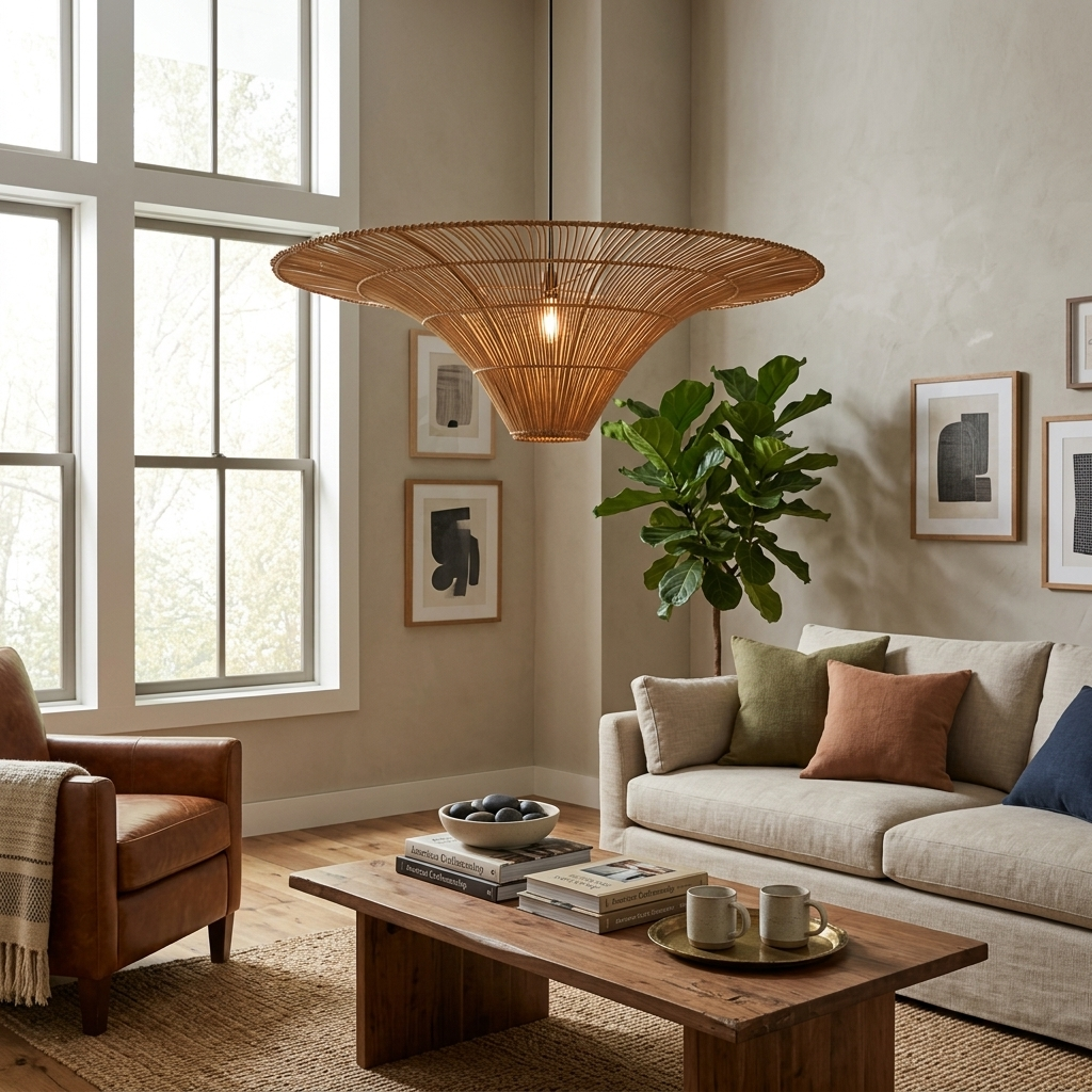 Rattan Coolie Hat Pendant Lamp