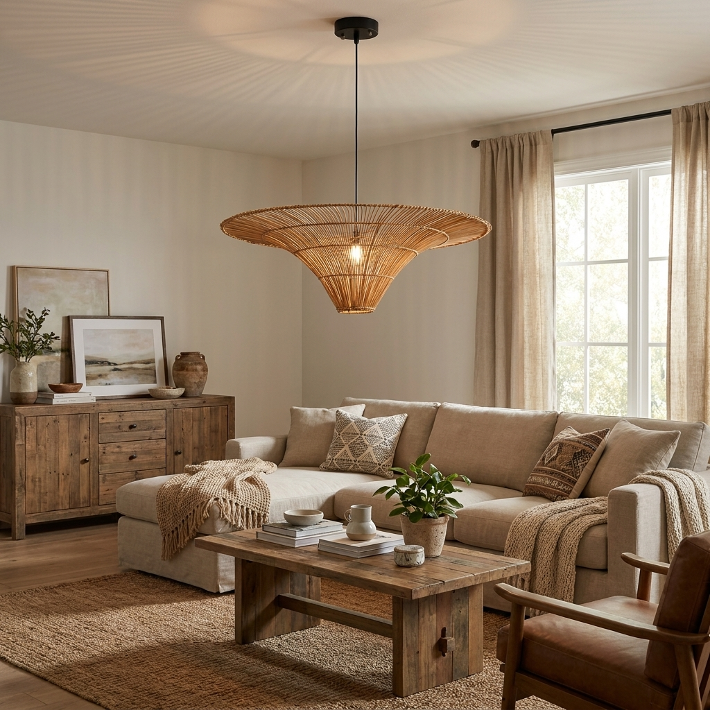 Rattan Coolie Hat Pendant Lamp