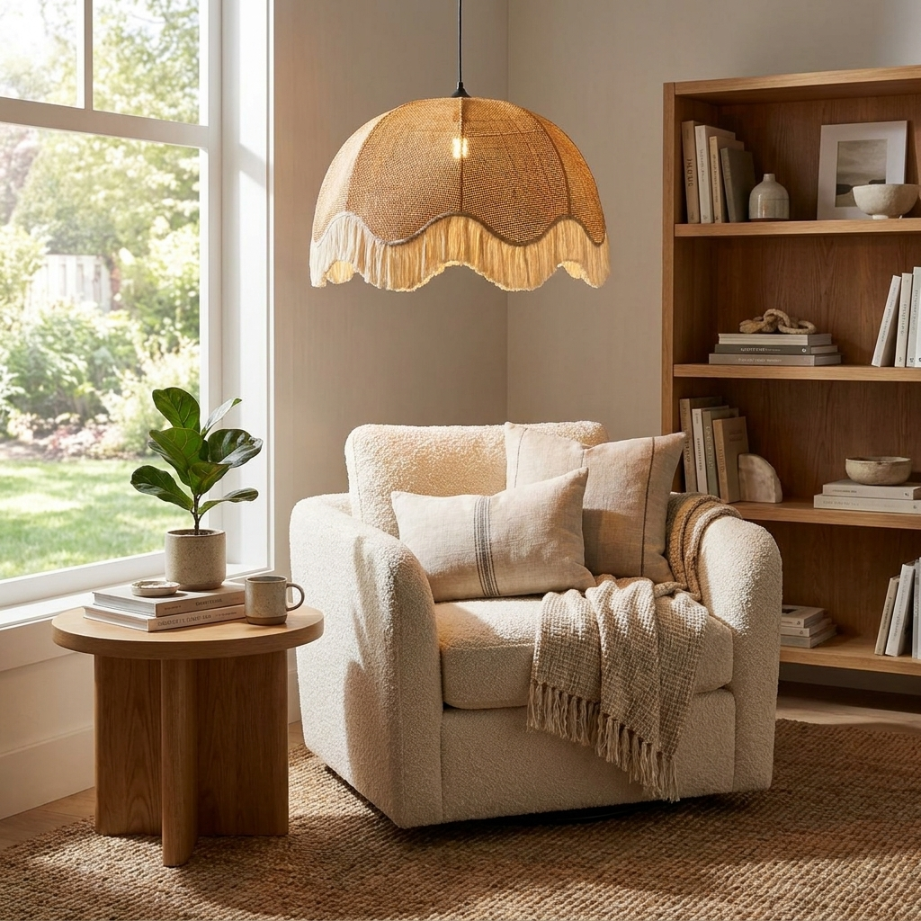 Rattan Dome Fringe Pendant Lamp