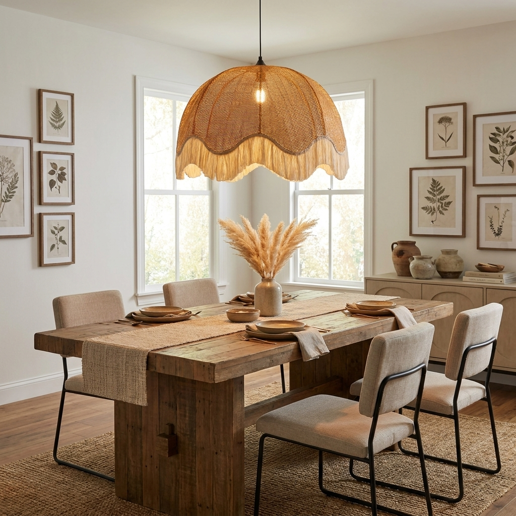 Rattan Dome Fringe Pendant Lamp