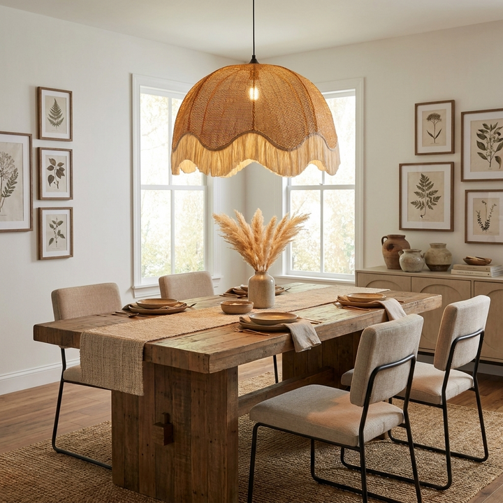 Rattan Dome Fringe Pendant Lamp