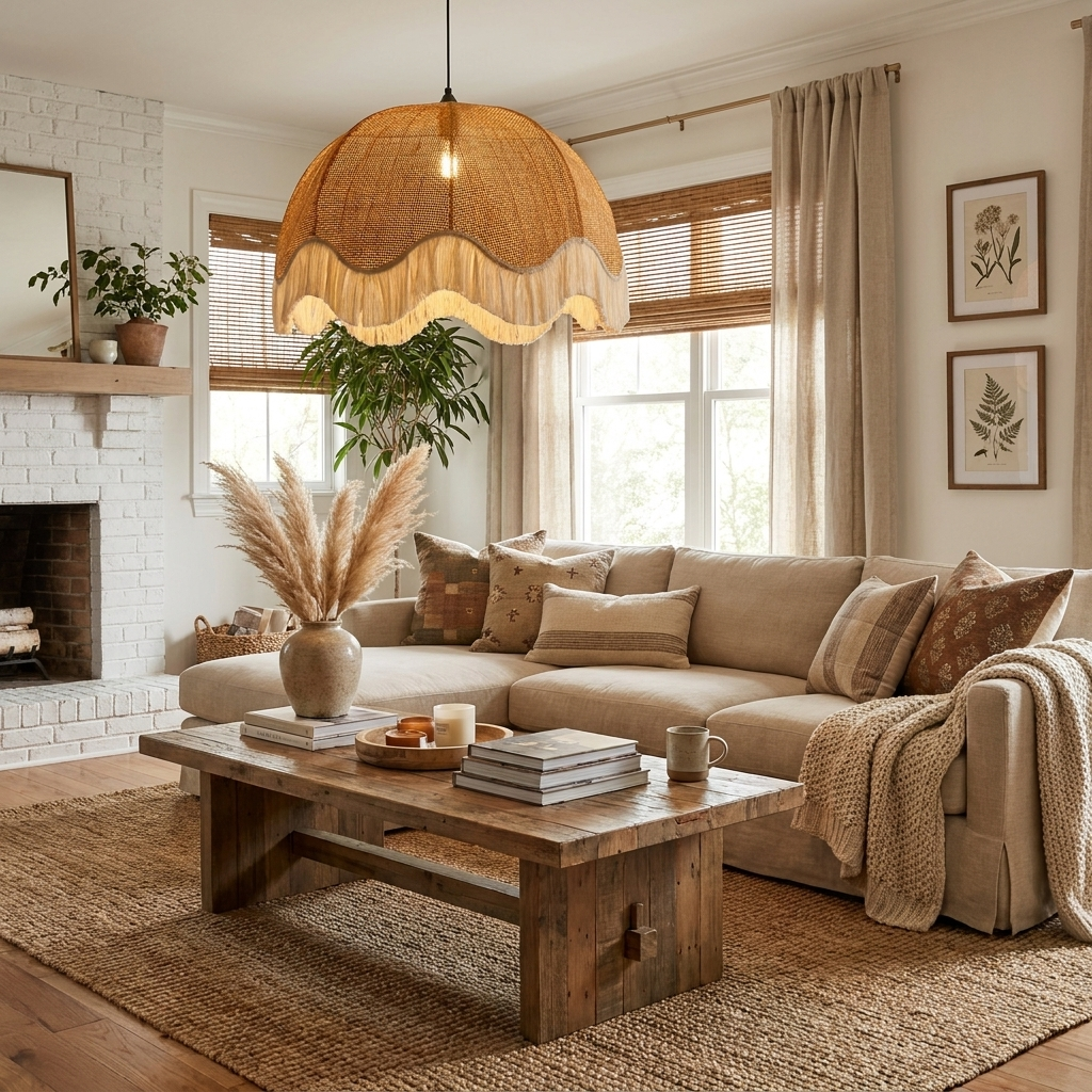 Rattan Dome Fringe Pendant Lamp