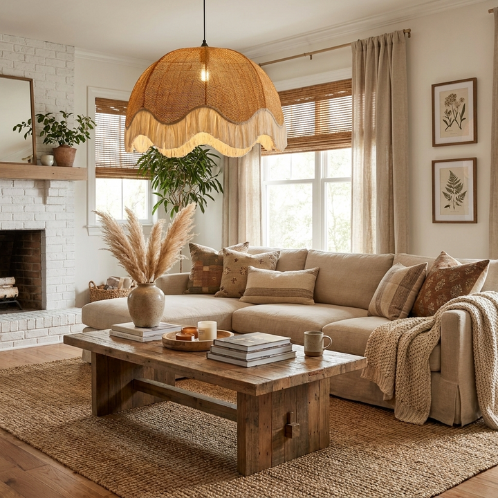 Rattan Dome Fringe Pendant Lamp