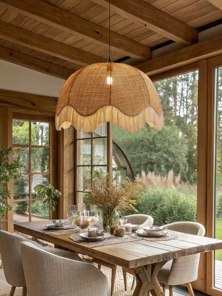 Rattan Dome Fringe Pendant Lamp