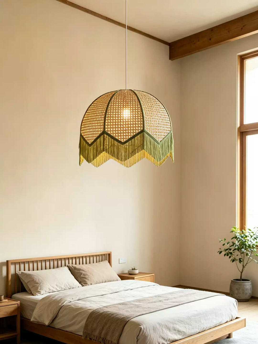 Rattan Fringe Dome Pendant Light