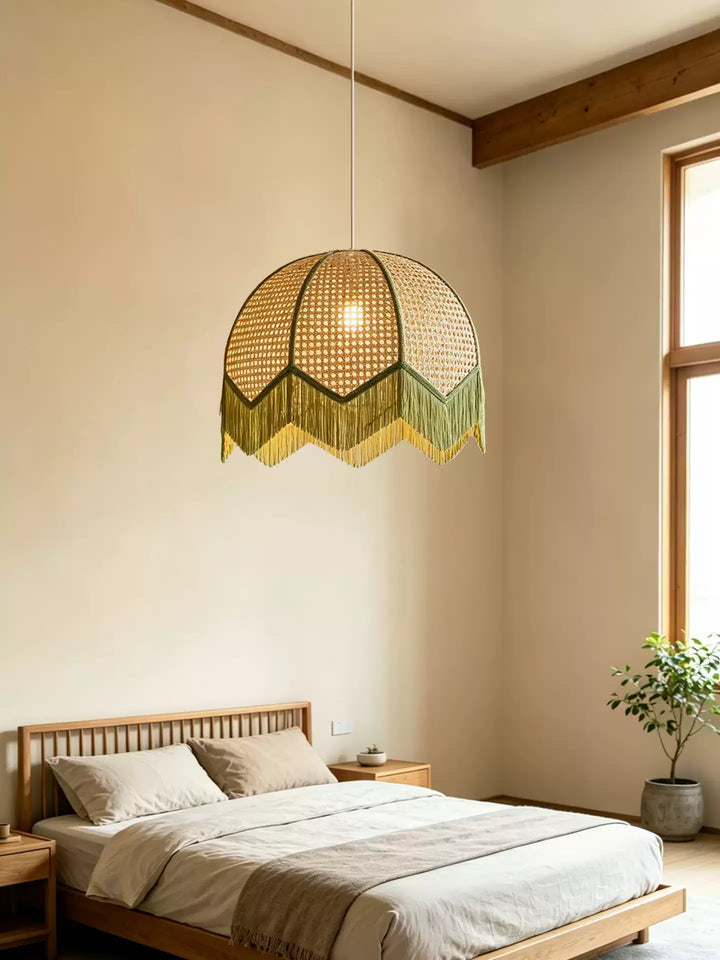 Rattan Fringe Dome Pendant Light