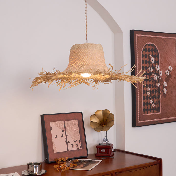 Rattan Straw Hat Pendant Light - Vakkerlight