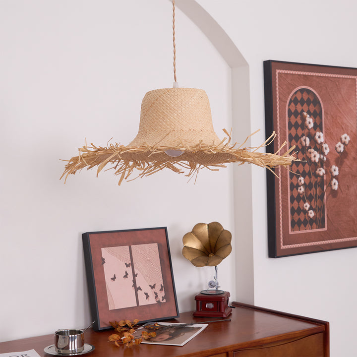 Rattan Straw Hat Pendant Light - Vakkerlight