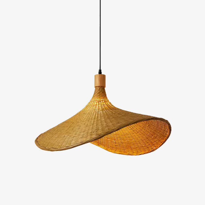 Lampe à suspension en forme de chapeau tissé en rotin