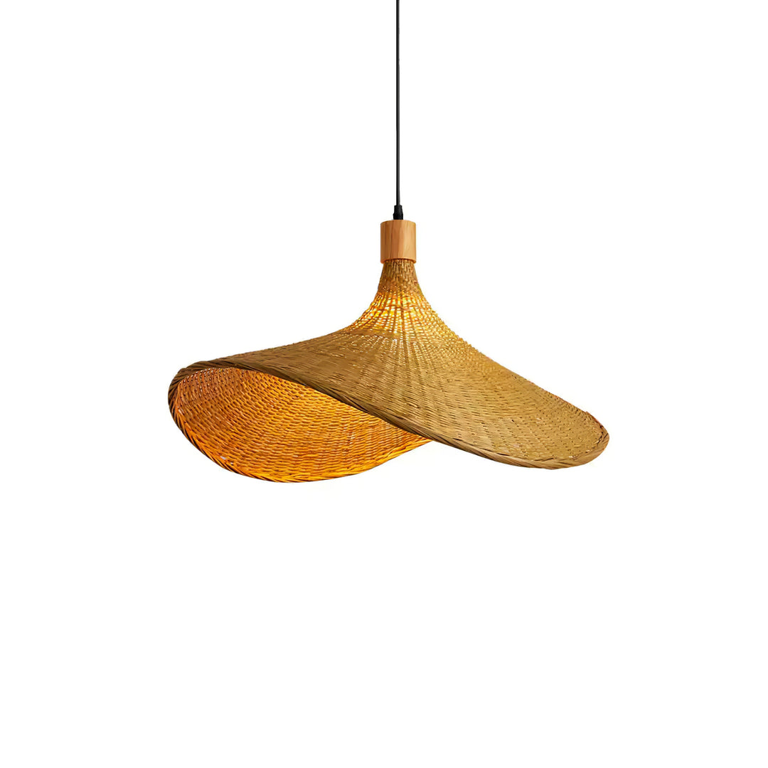 Lampe à suspension en forme de chapeau tissé en rotin