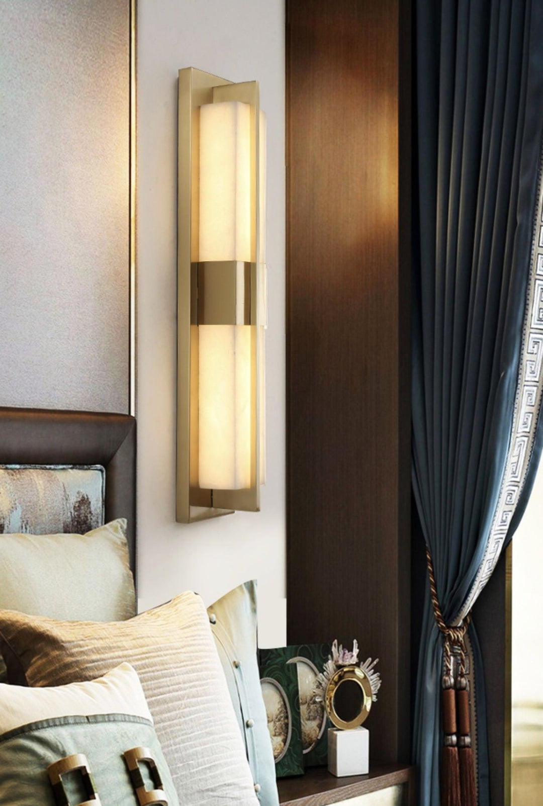 Rectangular Alabaster Brass Wall Sconce - Vakkerlight