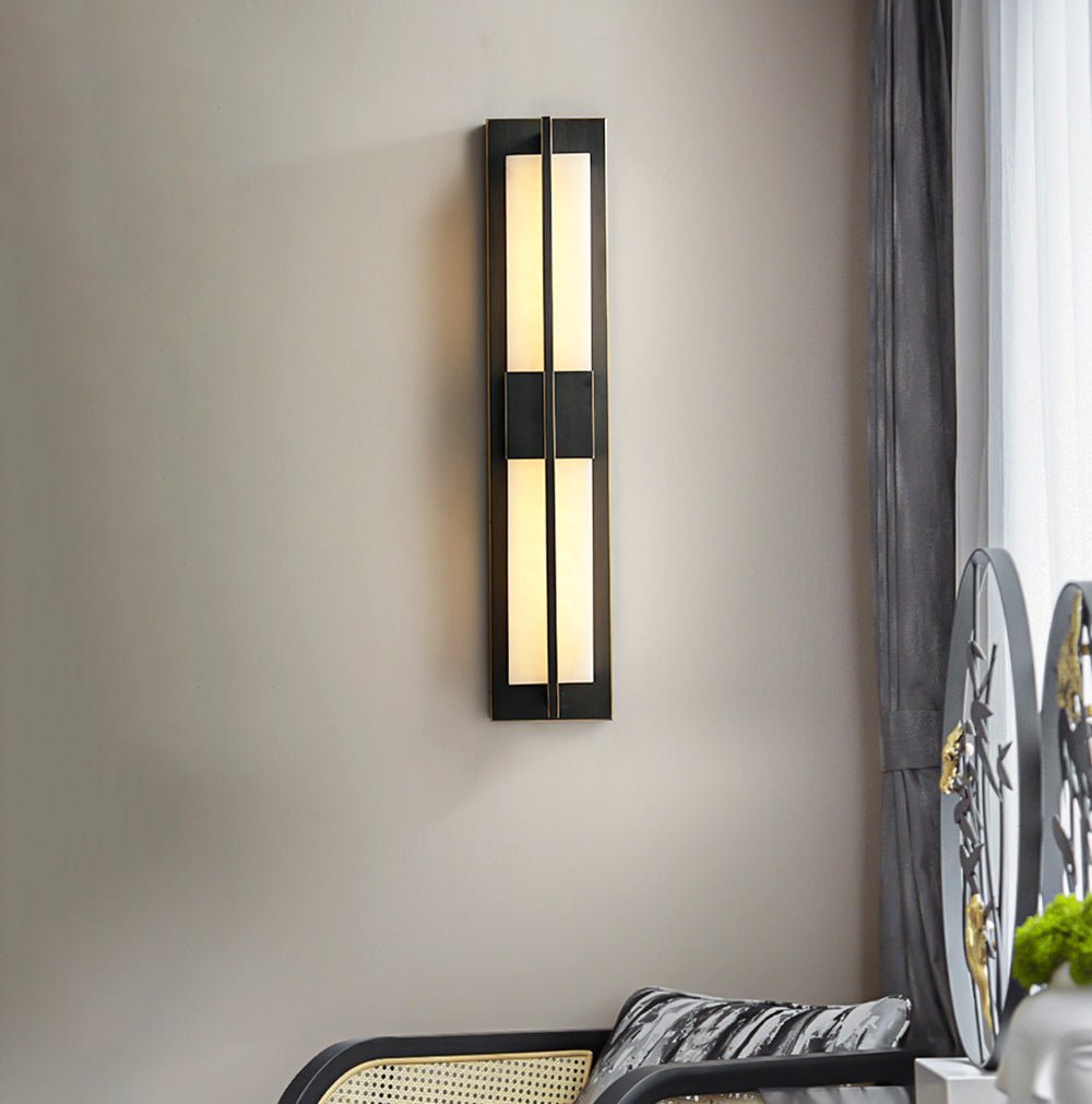 Rectangular Alabaster Brass Wall Sconce - Vakkerlight