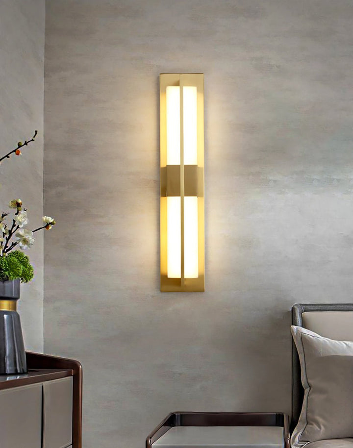 Rectangular Alabaster Brass Wall Sconce - Vakkerlight