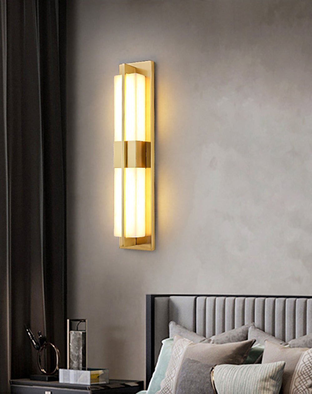 Rectangular Alabaster Brass Wall Sconce - Vakkerlight