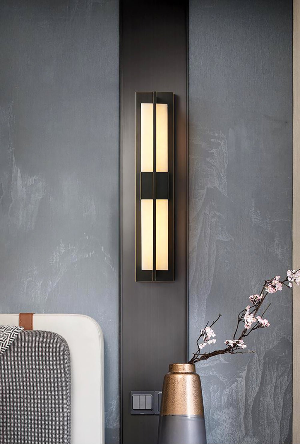 Rectangular Alabaster Brass Wall Sconce - Vakkerlight