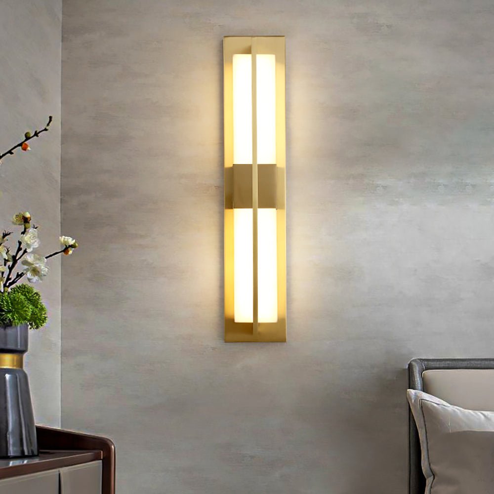 Rectangular Alabaster Brass Wall Sconce - Vakkerlight