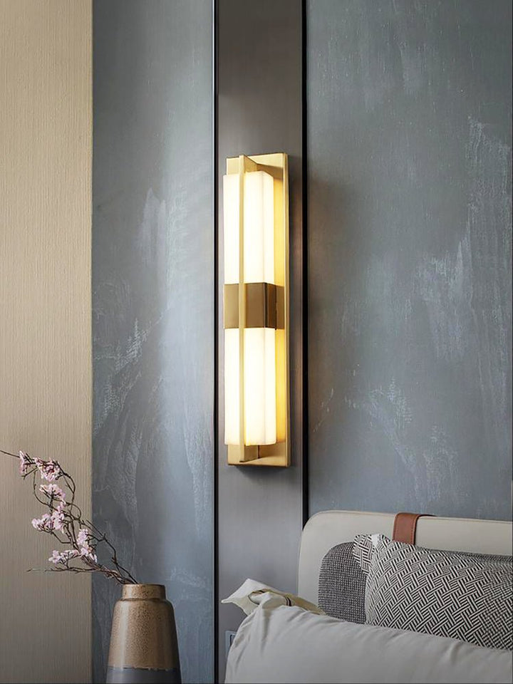 Rectangular Alabaster Brass Wall Sconce - Vakkerlight