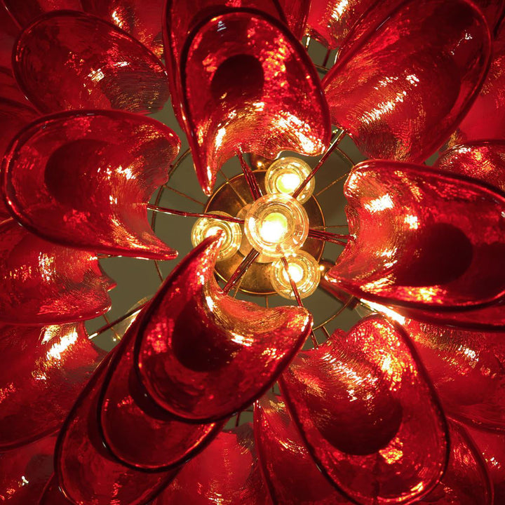 Red Glass Murano Petals Chandelier