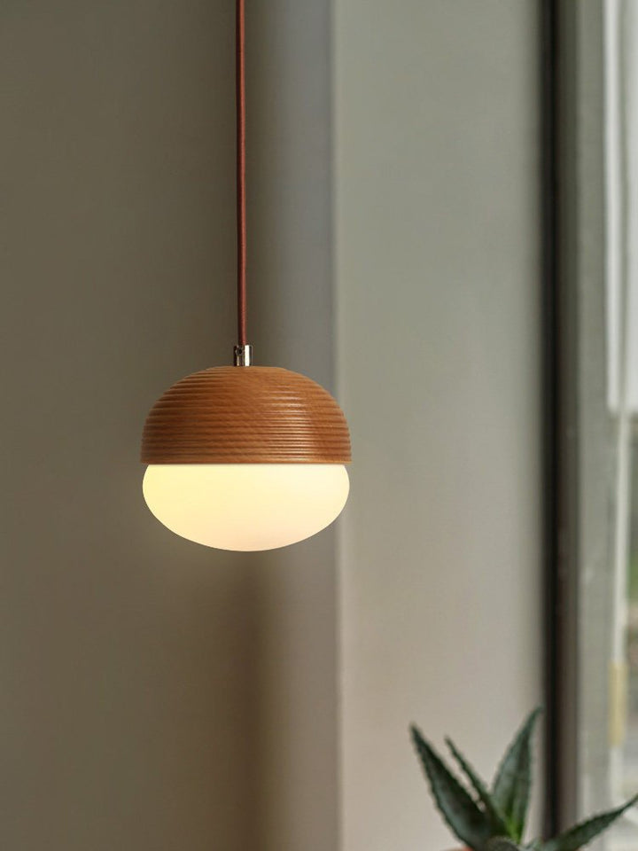 Ribbed Wood Globe Pendant Light - Vakkerlight