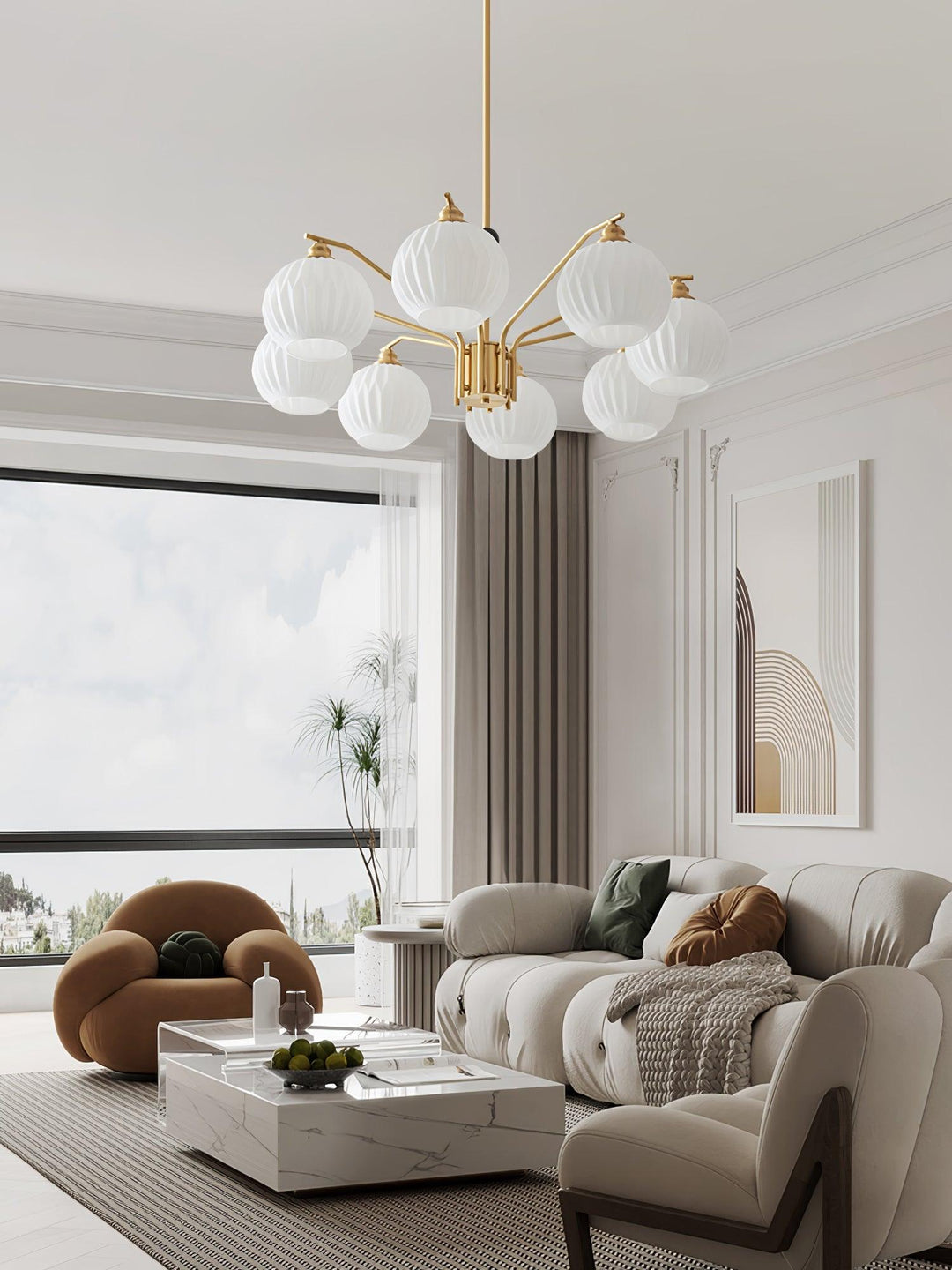 Ribbed Glass Gold Chandelier - Vakkerlight