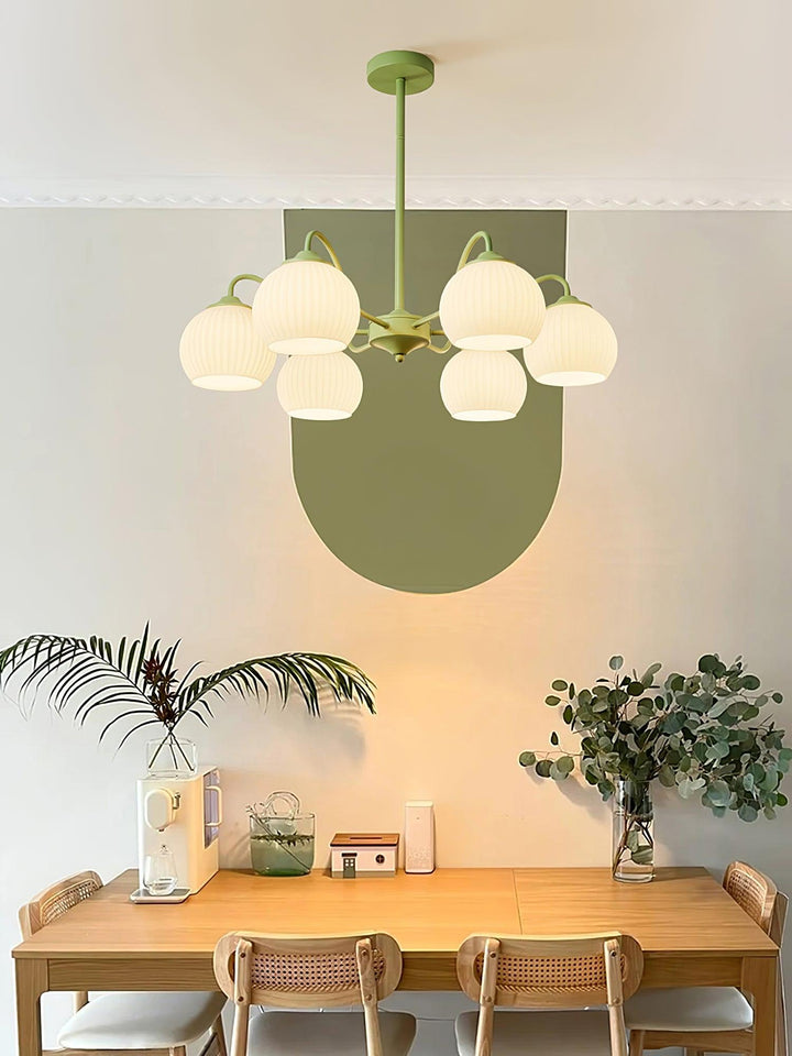 Ribbed Glass Matcha Chandelier - Vakkerlight